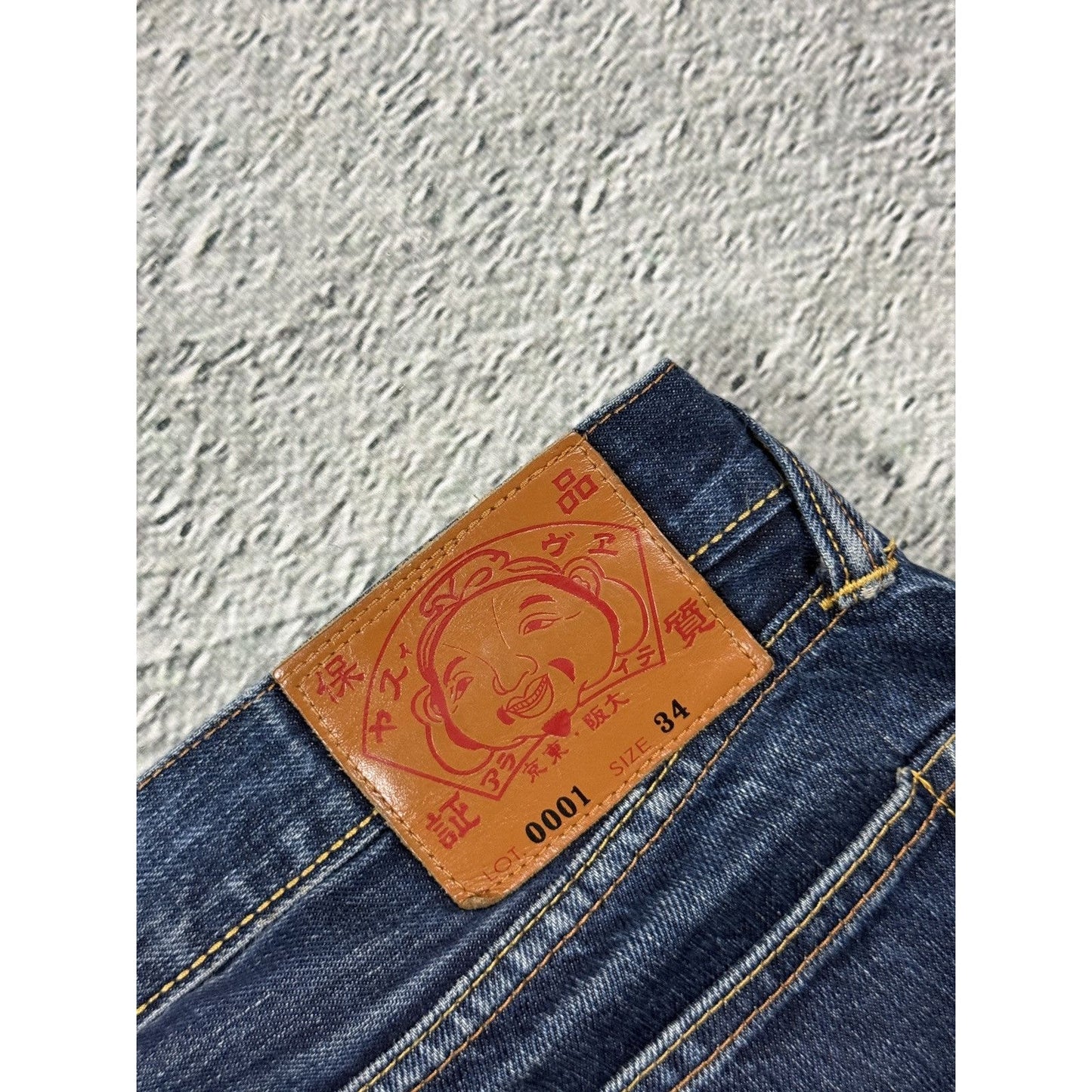 Evisu jeans daicock red big logo navy raw denim Selvedge