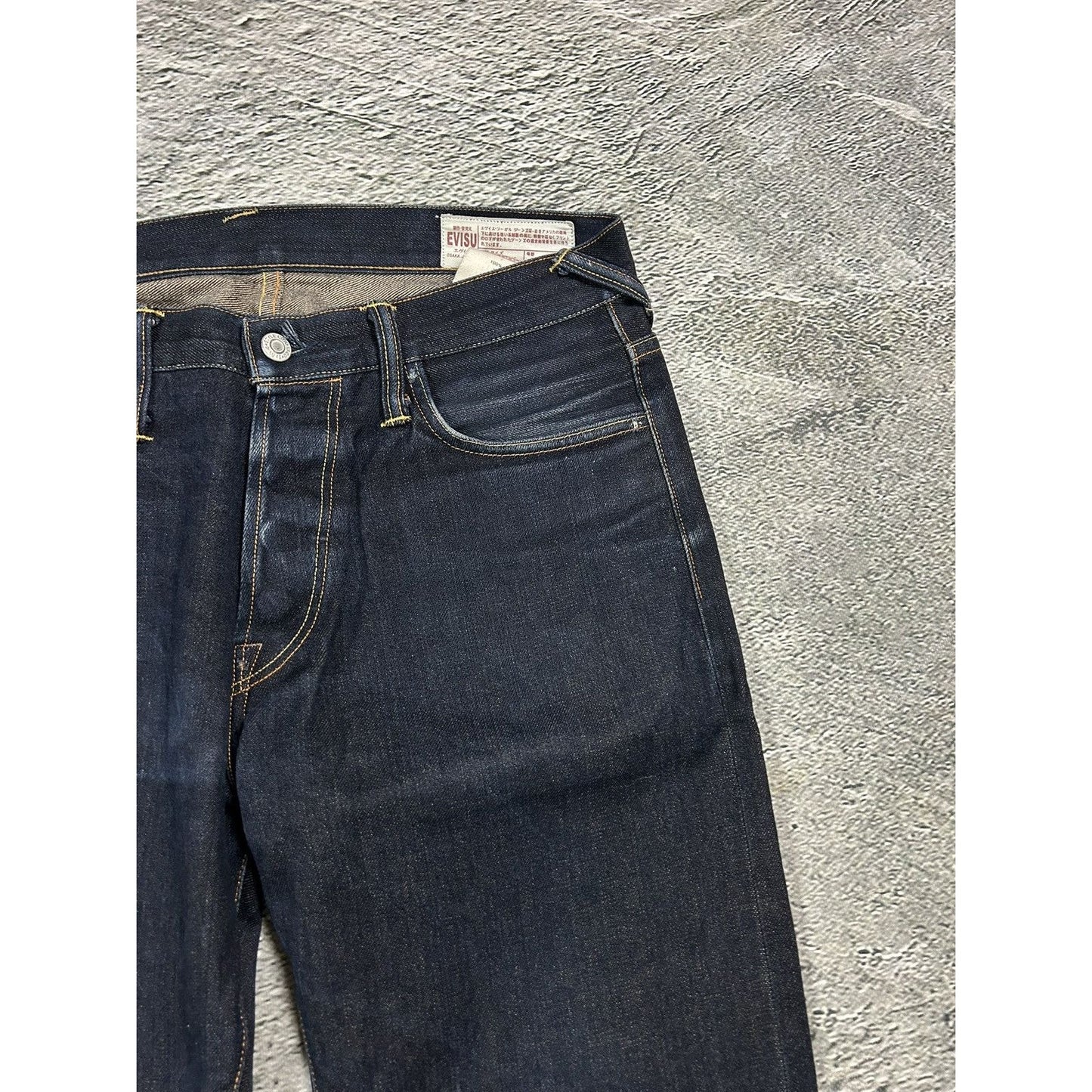 Evisu jeans white daicock big logo blue selvedge denim