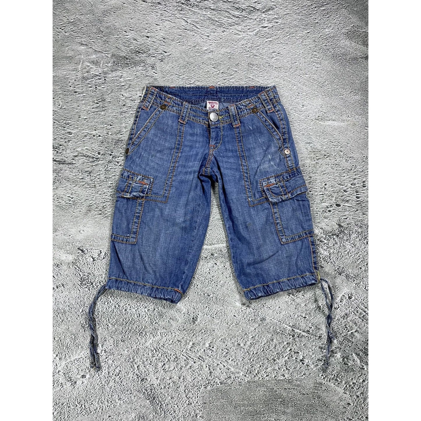 True Religion jorts vintage blue denim shorts thick stitching Y2K jeans