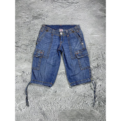 True Religion jorts vintage blue denim shorts thick stitching Y2K jeans