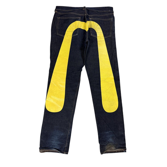 Evisu jeans daicock big logo yellow selvedge denim