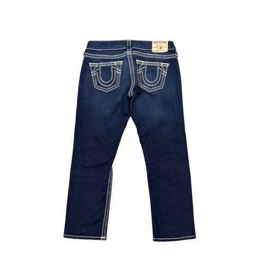 True Religion jeans capri straight blue white thick stitch
