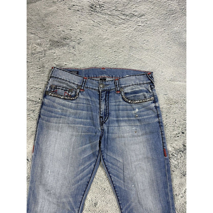 True Religion blue jeans red thick stitching Y2K studded