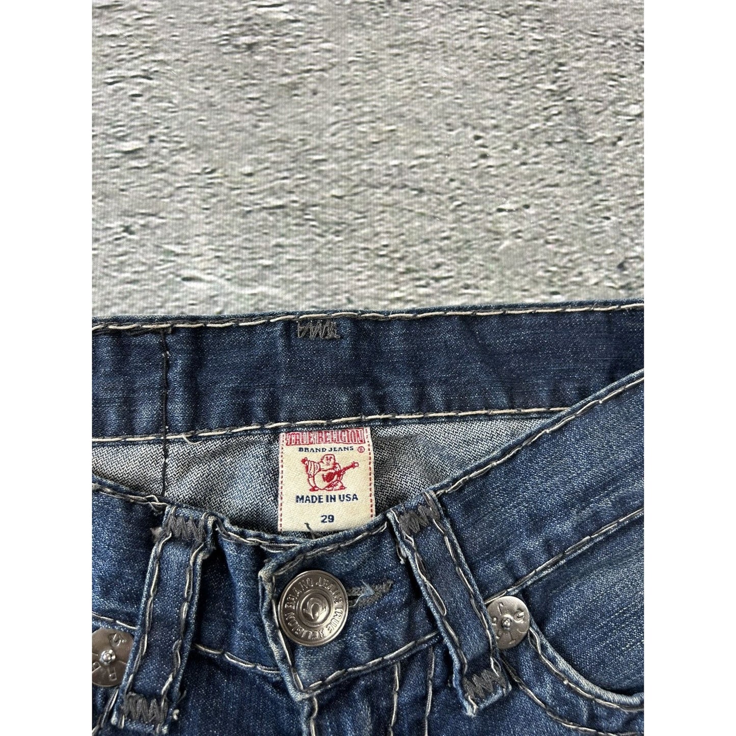 True Religion vintage jeans navy blue thick stitching Y2K