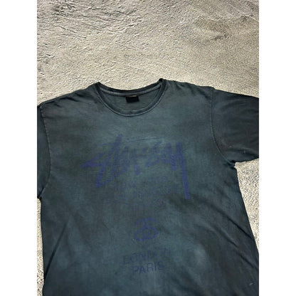 Stussy t-shirt big logo navy vintage faded