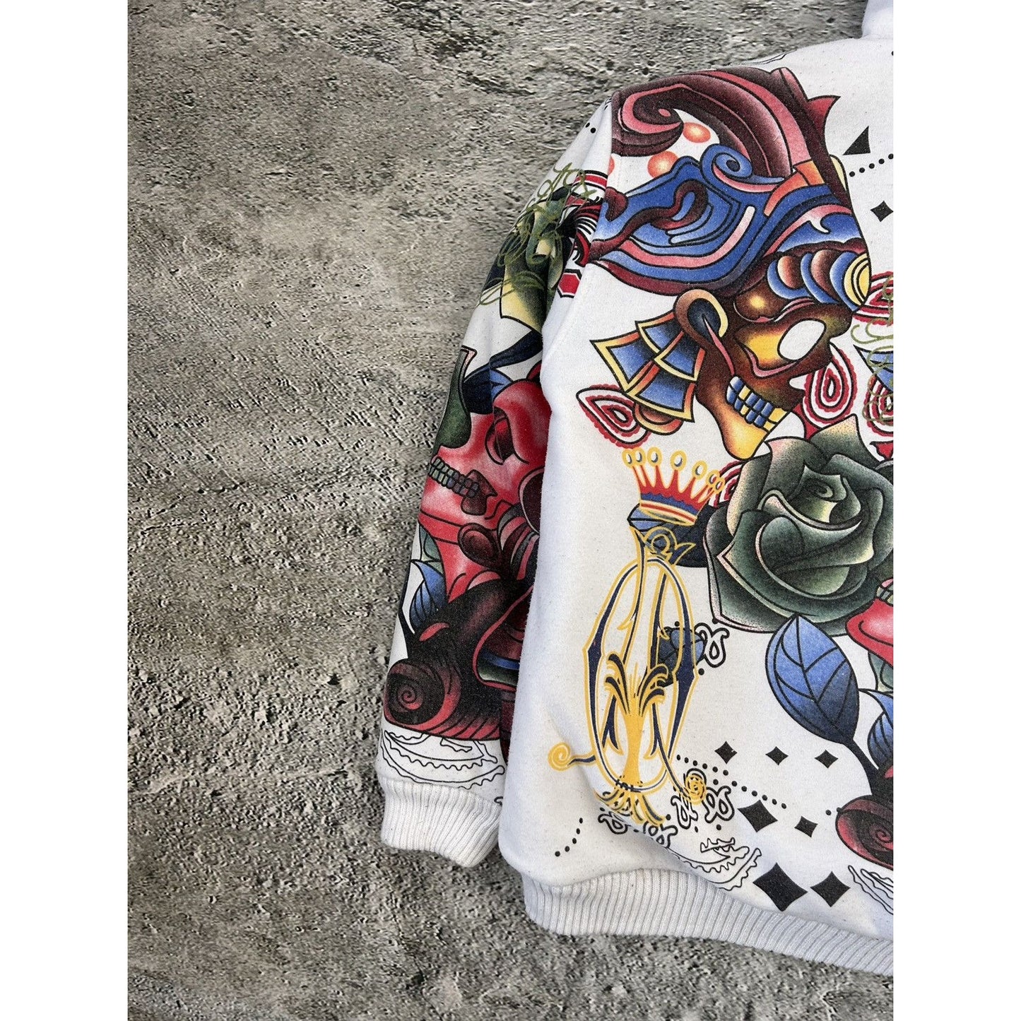 Really Point Y2K vintage zip hoodie white fur Ed Hardy