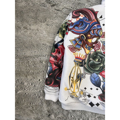 Really Point Y2K vintage zip hoodie white fur Ed Hardy