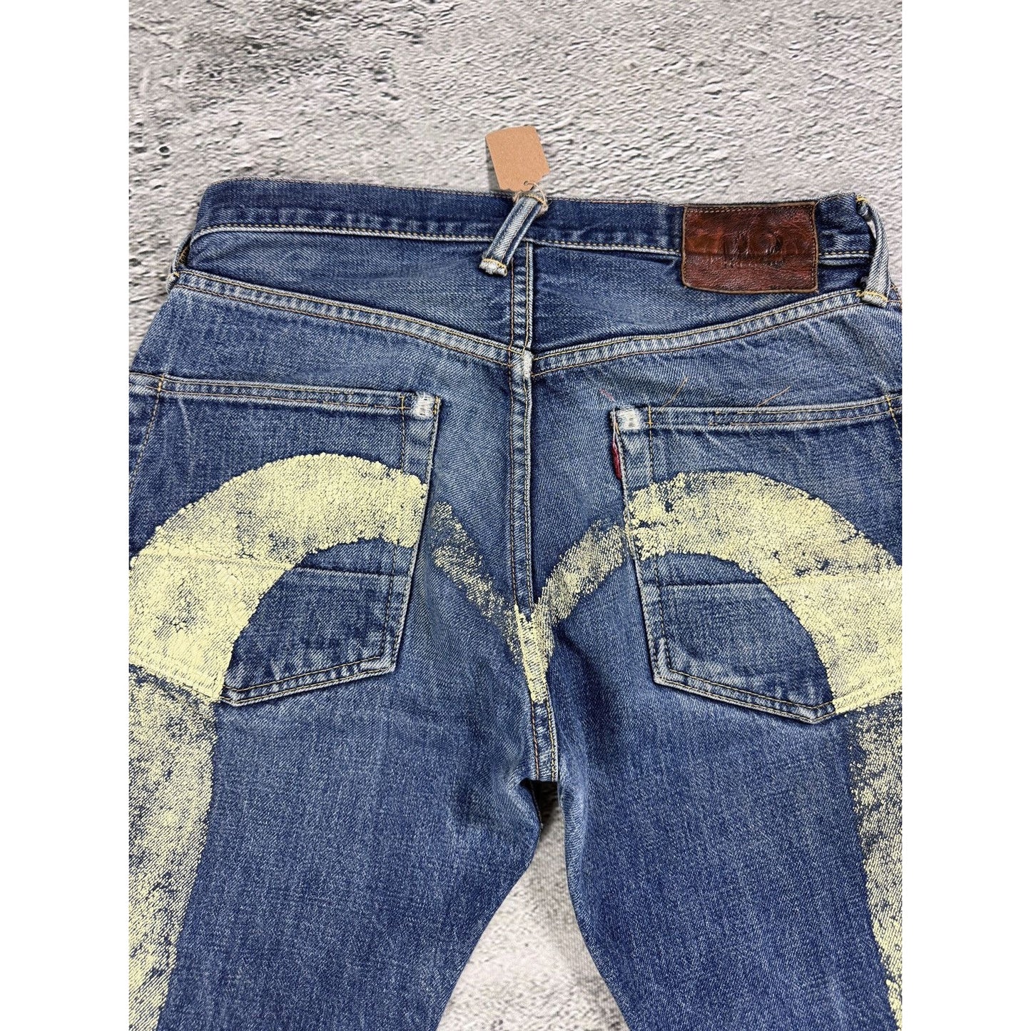 Evisu jeans yellow daicock big logo blue selvedge denim