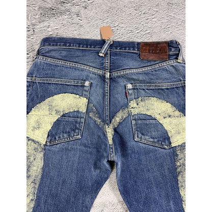 Evisu jeans yellow daicock big logo blue selvedge denim