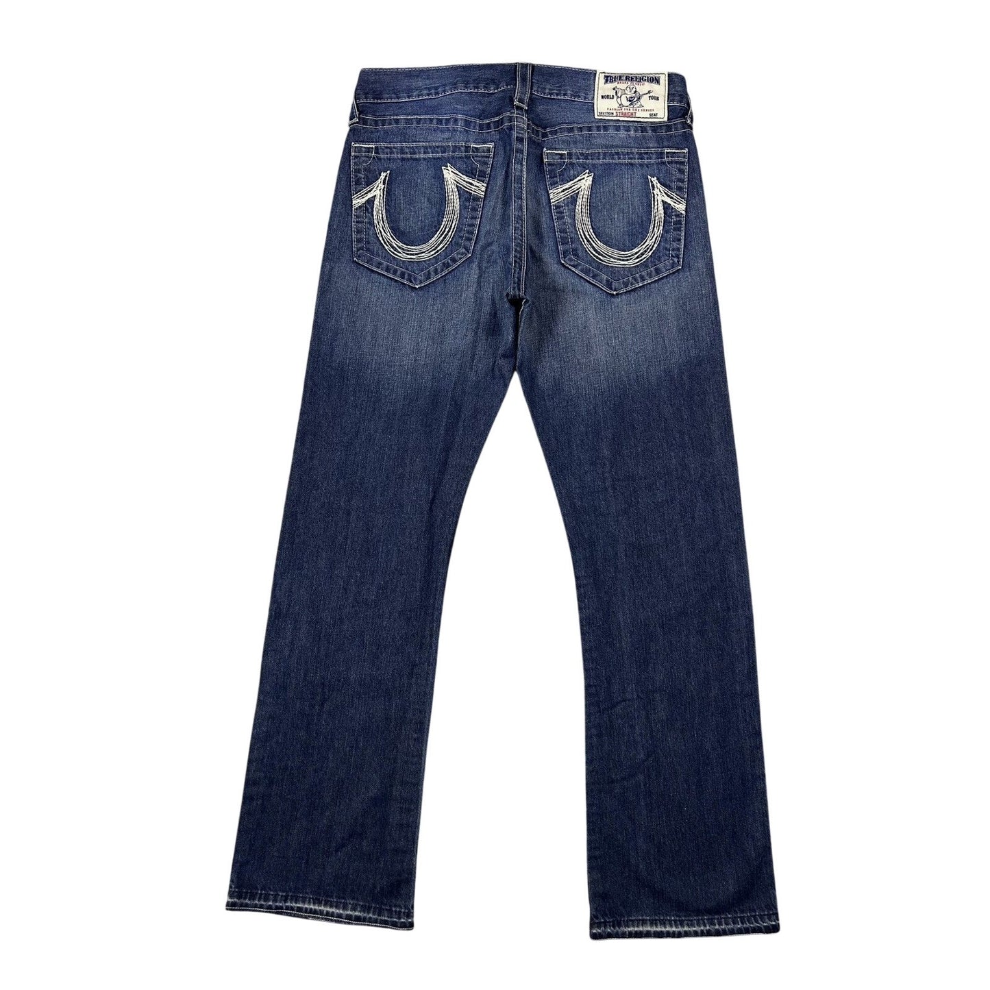 True Religion blue jeans white stitching straight