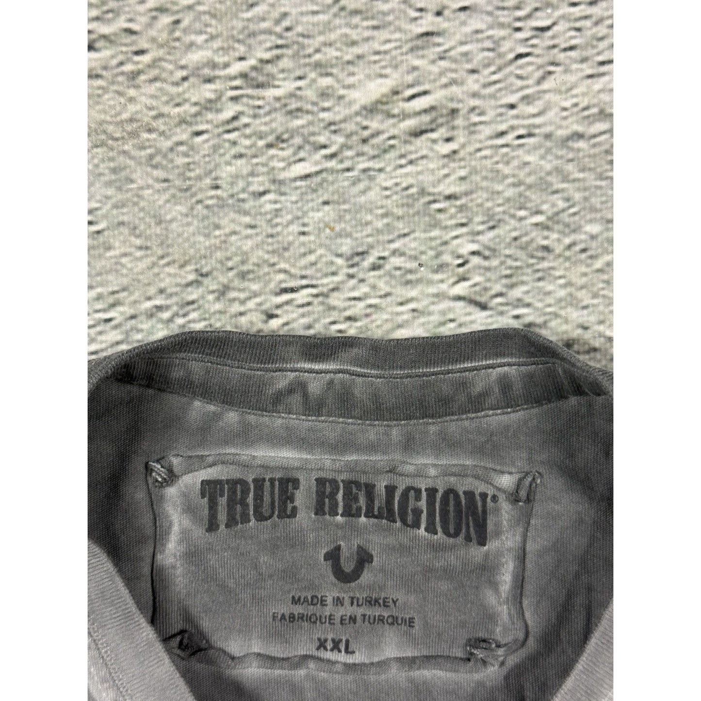 True Religion gray cross studded T-shirt big logo washed