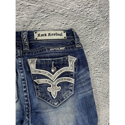 Rock Revival vintage rhinestone snakeskin jeans Y2K flared