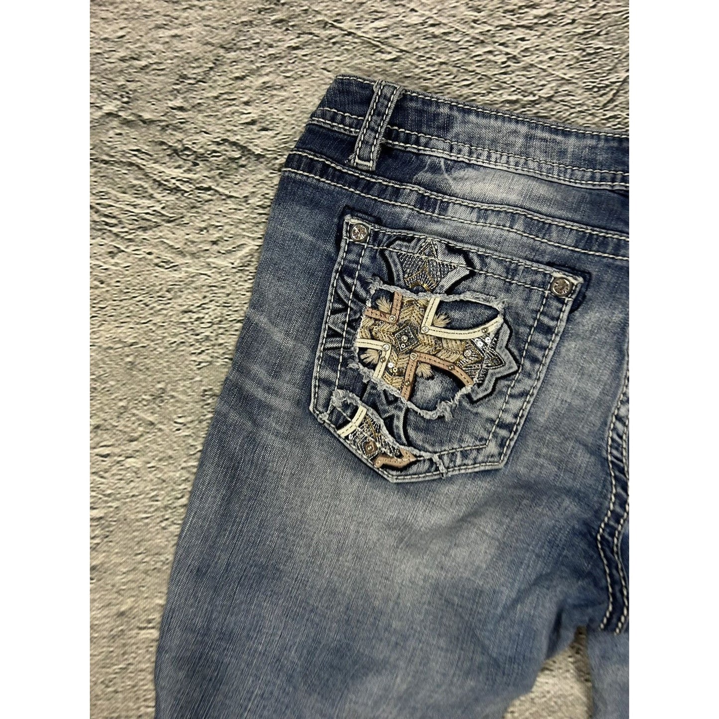 Miss Me flared bootcut white stitching denim vintage y2k