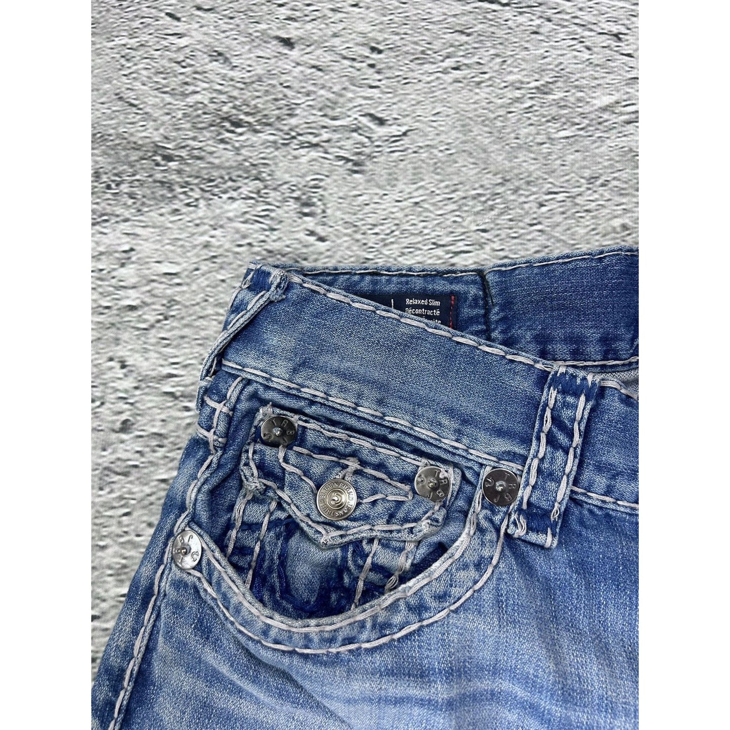 True Religion vintage jeans blue thick stitching Geno Y2K