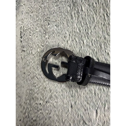 Gucci belt big buckle double G black silver monogram