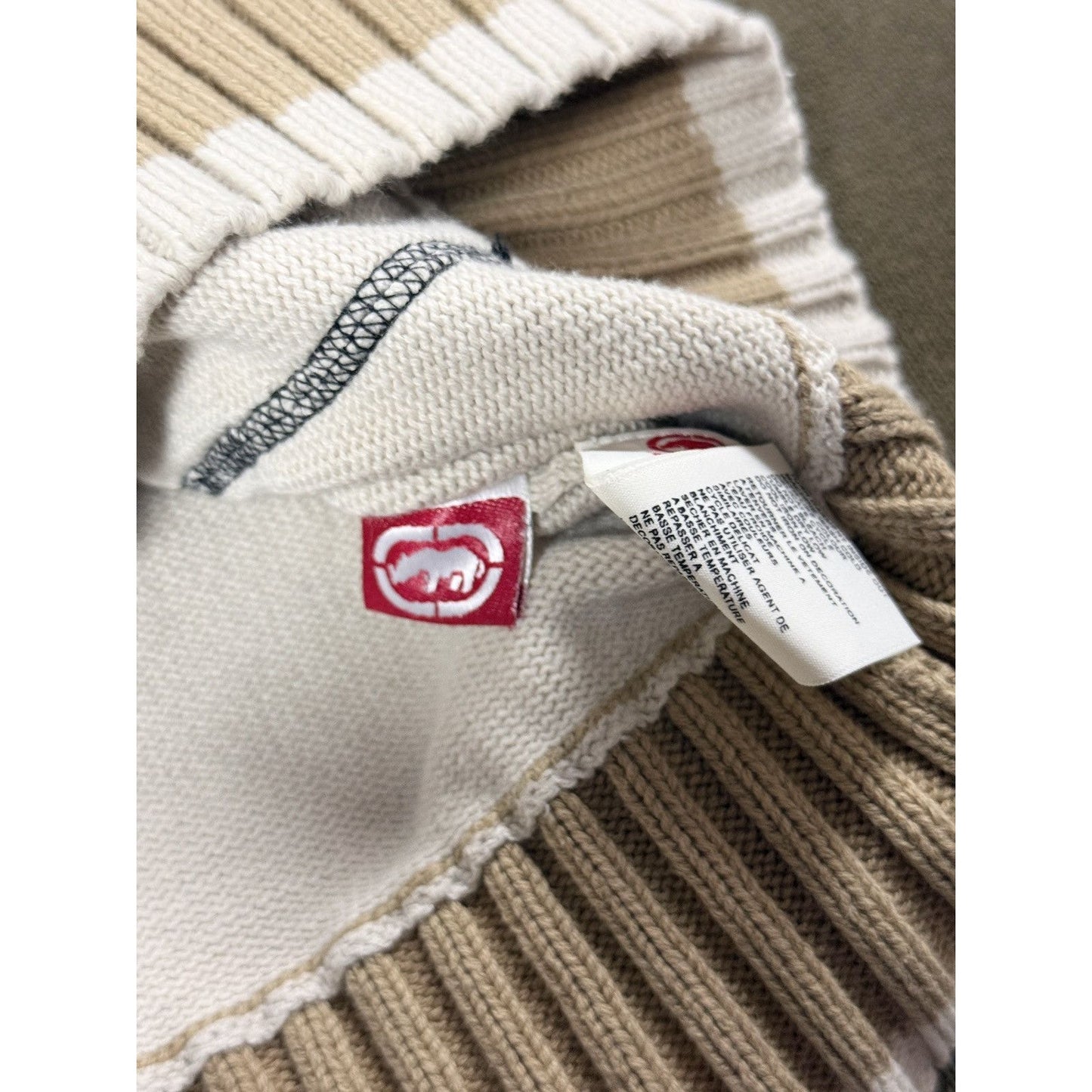 Ecko Unltd vintage zip hooded sweater beige brown big logo