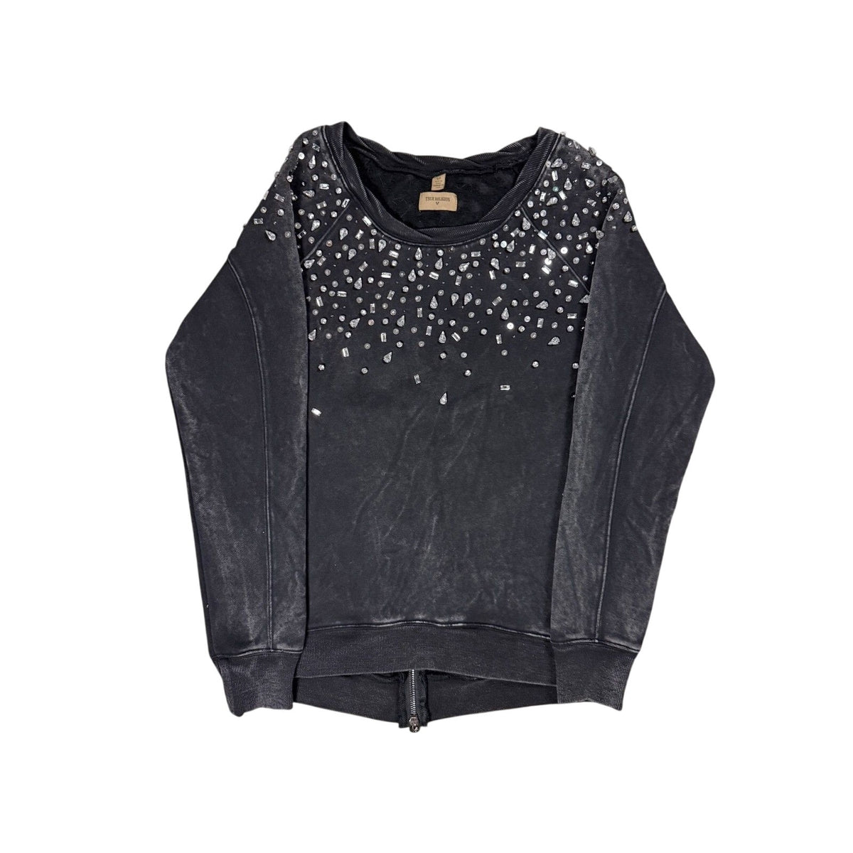 True Religion zip crewneck vintage zip rhinestones black