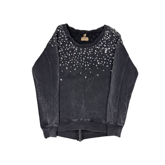 True Religion zip crewneck vintage zip rhinestones black