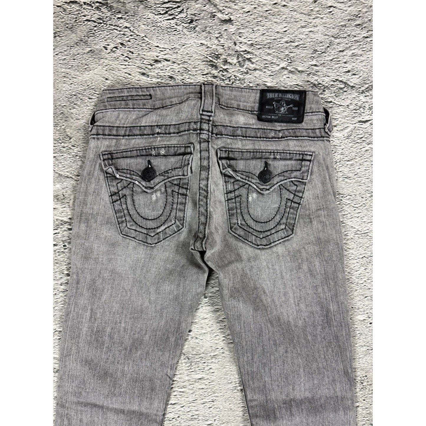 True Religion jeans grey black thick stitching flared Billy