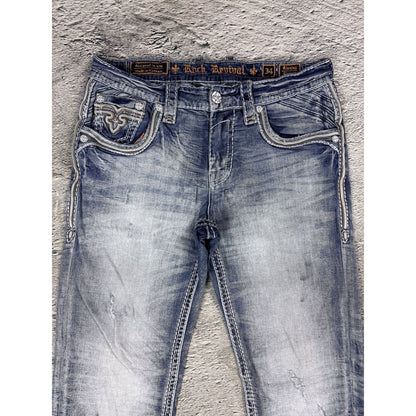 Rock Revival straight vintage blue jeans leather patch Y2K