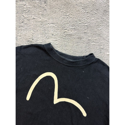 Evisu black t-shirt vintage white big logo seagull