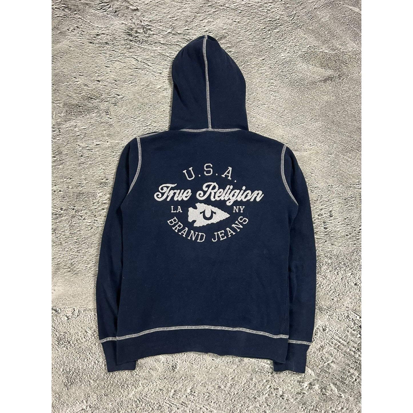 True Religion vintage navy blue zip hoodie rhinestones Y2K