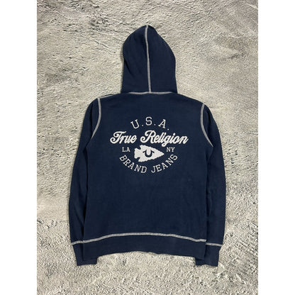 True Religion vintage navy blue zip hoodie rhinestones Y2K