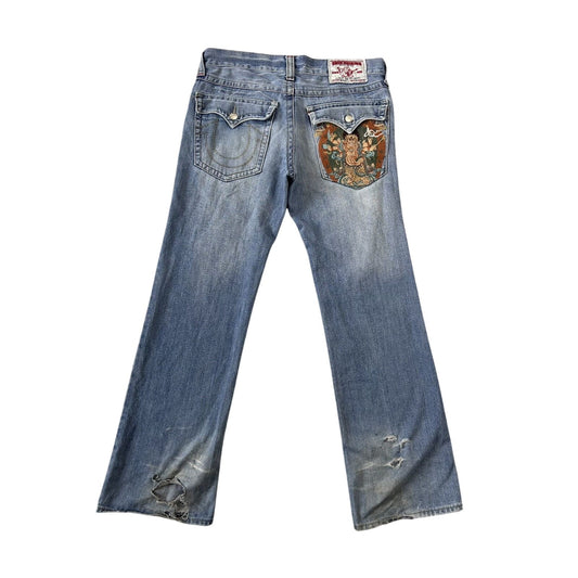 True Religion blue jeans Billy embroidery big logo Y2K denim