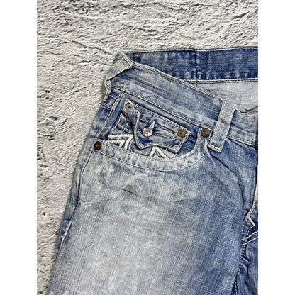 True Religion jeans washed denim white rope stitching
