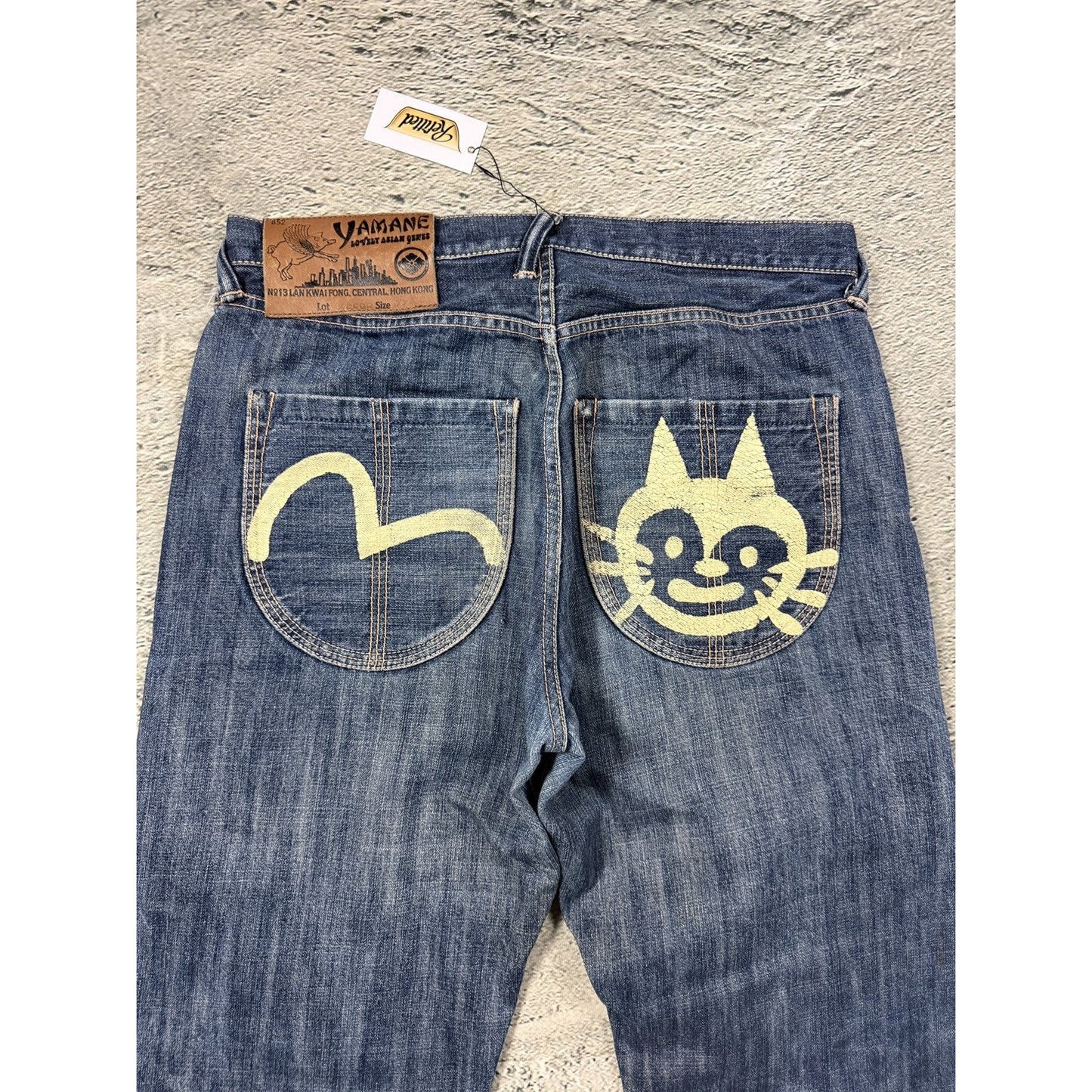 Evisu Yamane jeans vintage design selvedge embroidery cat