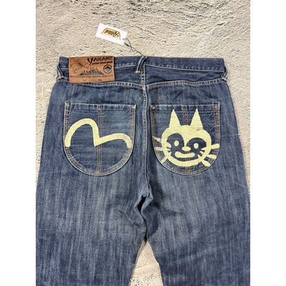 Evisu Yamane jeans vintage design selvedge embroidery cat