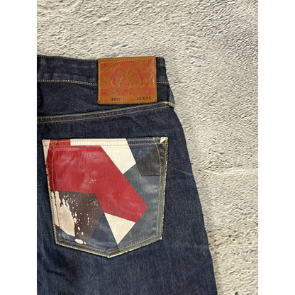 Evisu jeans vintage embroidery seagull logo selvedge red