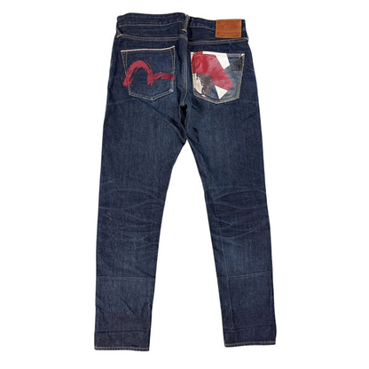 Evisu jeans vintage embroidery seagull logo selvedge red