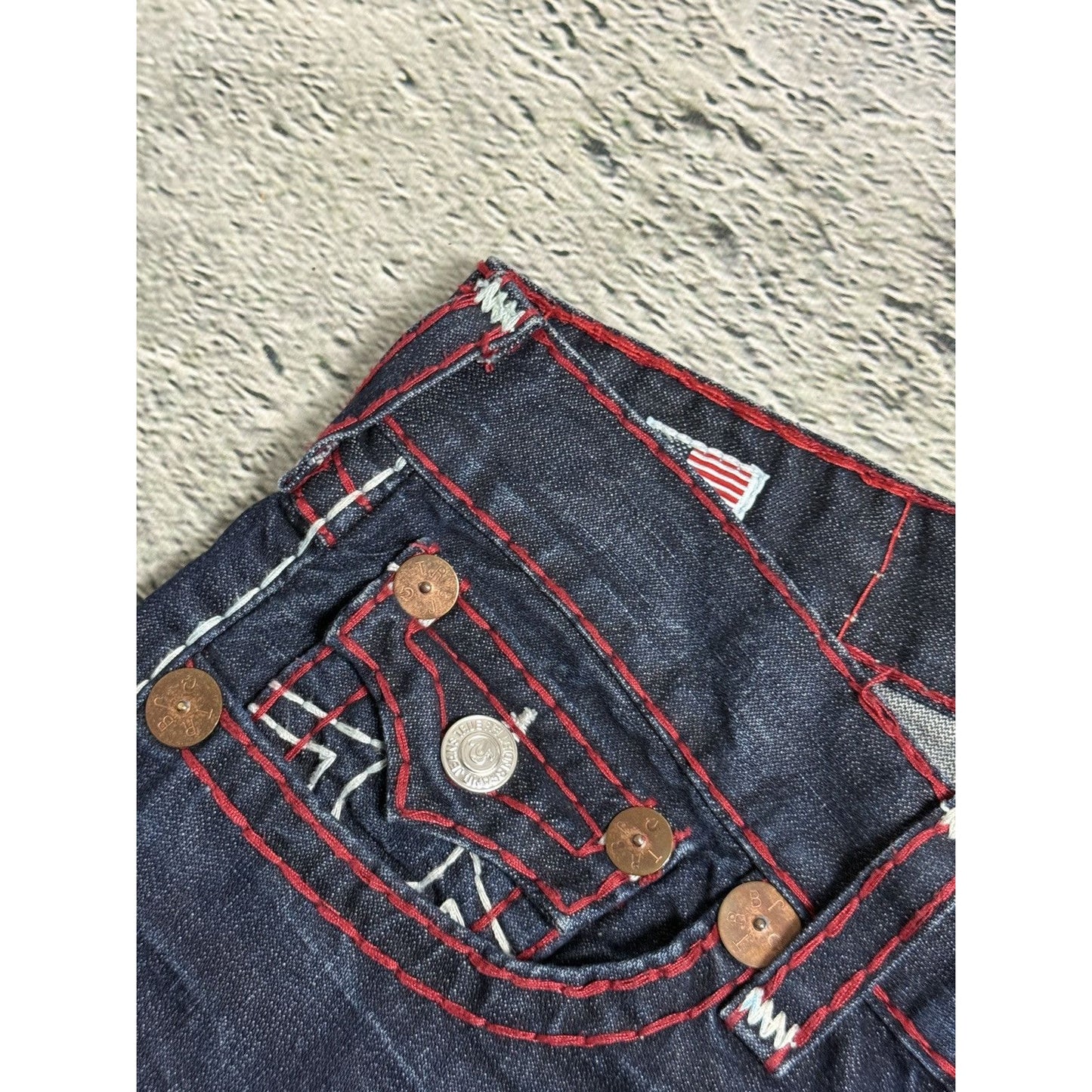 True Religion jeans straight vintage denim pants navy red