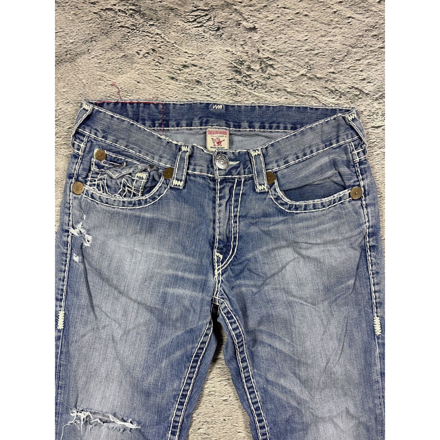 True Religion blue jeans white stitching Y2K Ricky