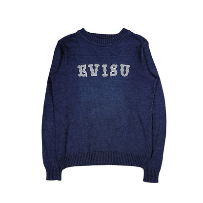 Evisu sweater navy big logo spell out knit made in Japan