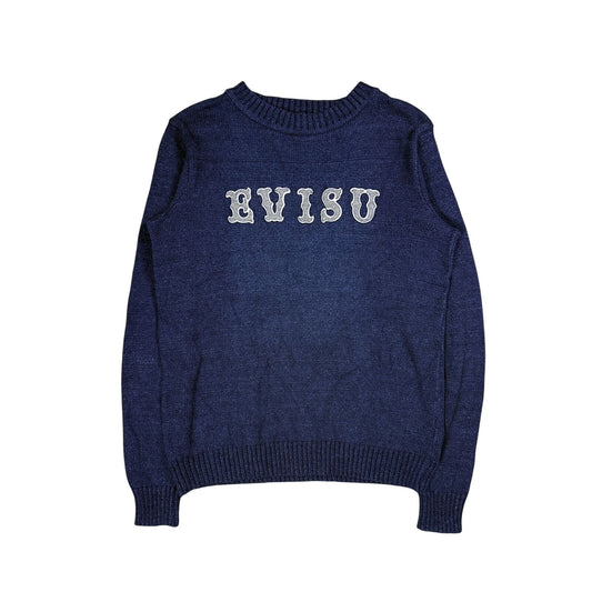 Evisu sweater navy big logo spell out knit made in Japan