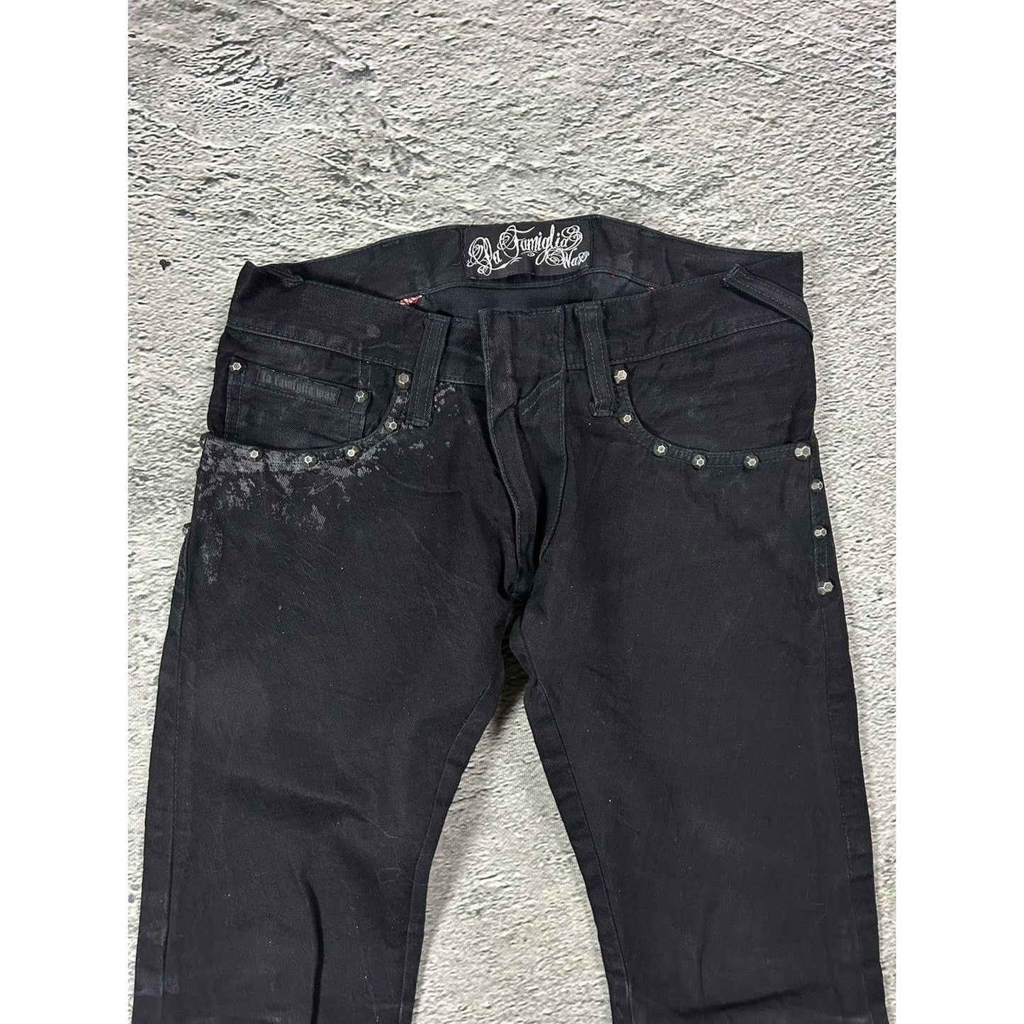 Wax jeans studded flared black skull