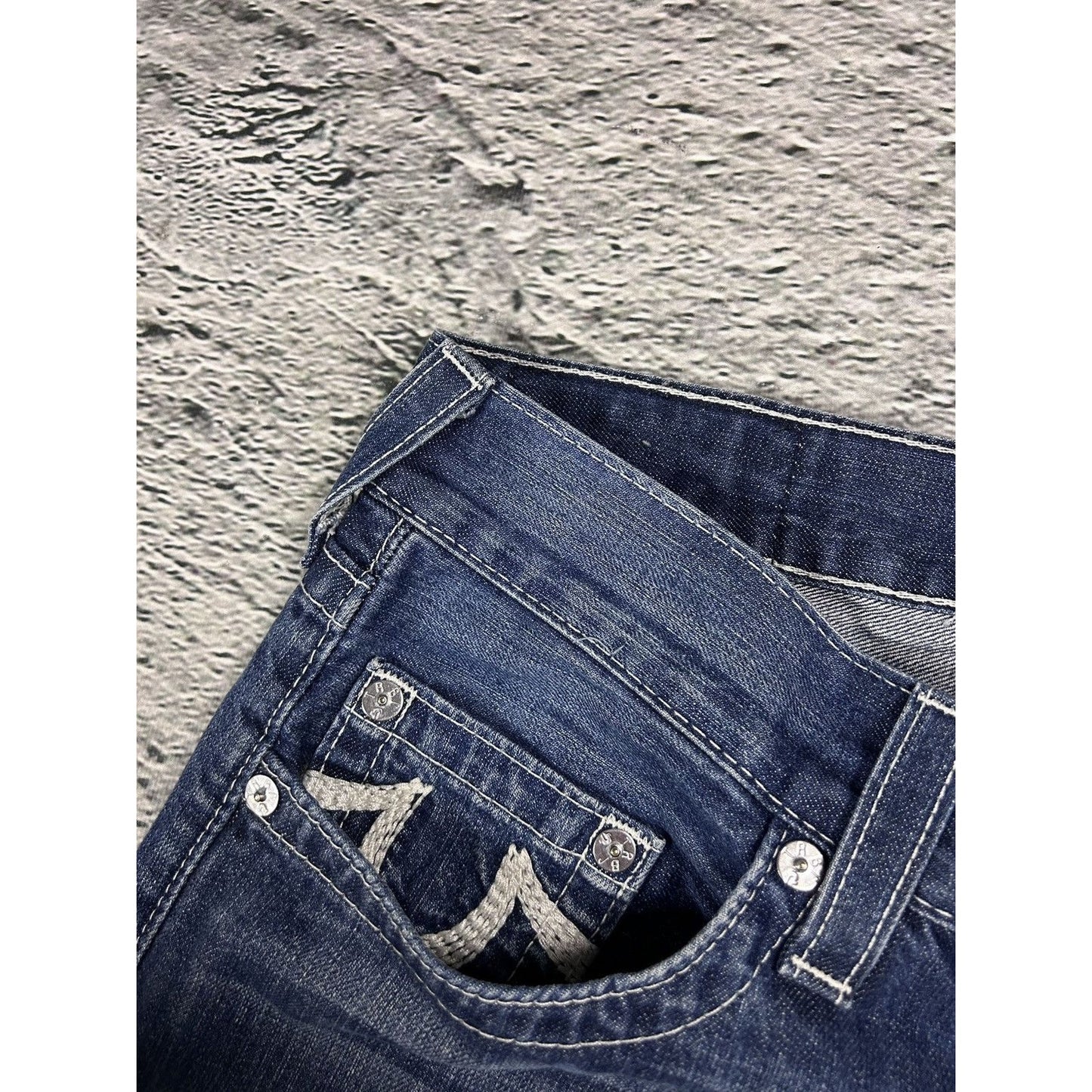 True Religion blue jeans white stitching straight
