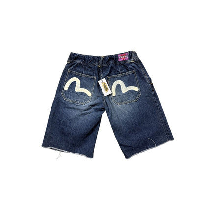 Evisu Donna jorts navy blue Y2K shorts denim white seagulls