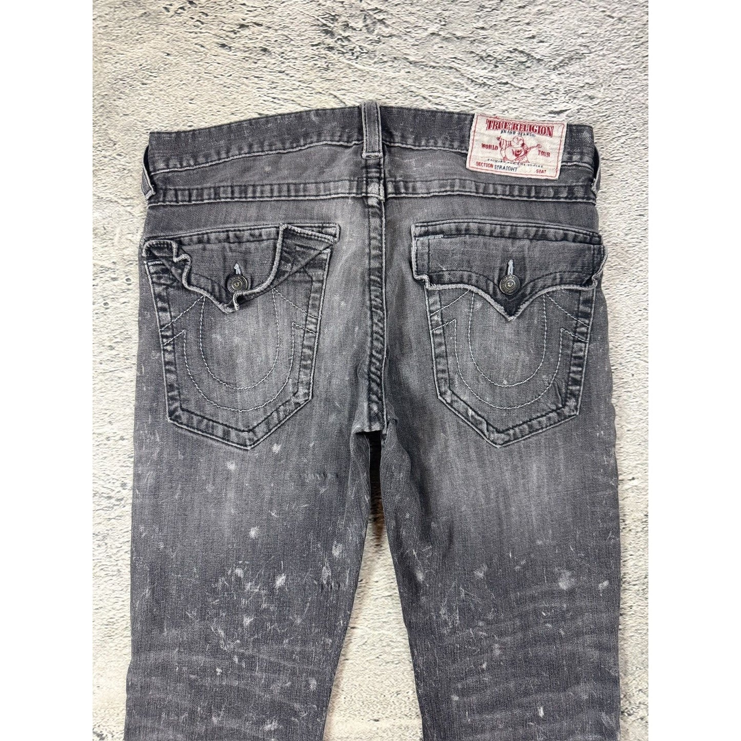 True Religion washed grey dark black jeans straight