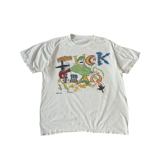Vintage 90s T-shirt Fuck Iraq Saddam Hussain white Gunox