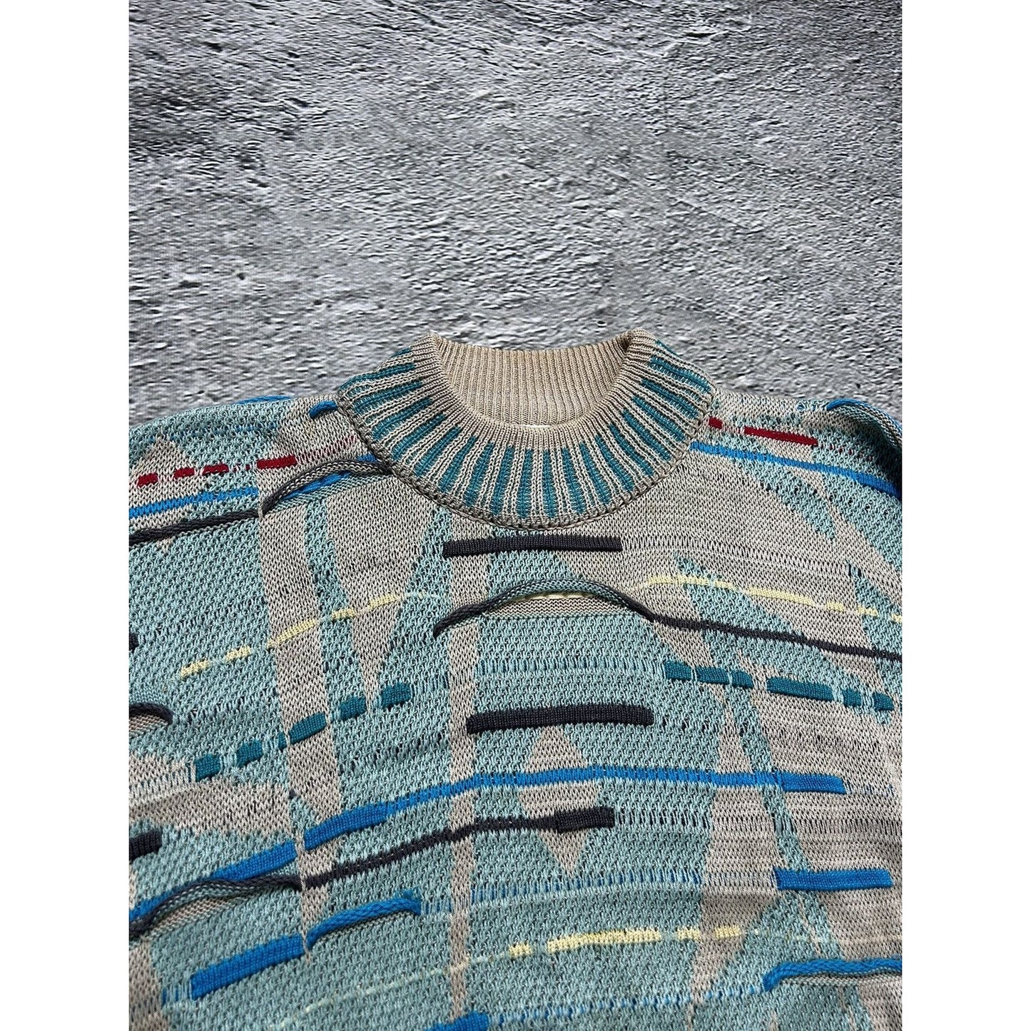 Coogi sweater vintage multicolor cable knit baby blue