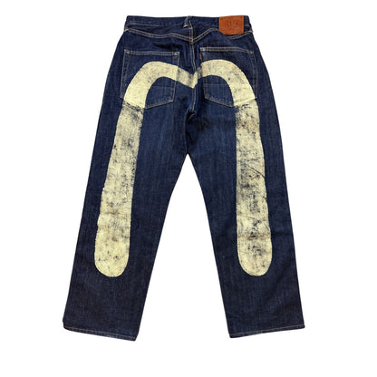 Evisu jeans white daicock big logo blue selvedge denim