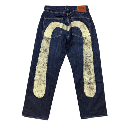 Evisu jeans white daicock big logo blue selvedge denim