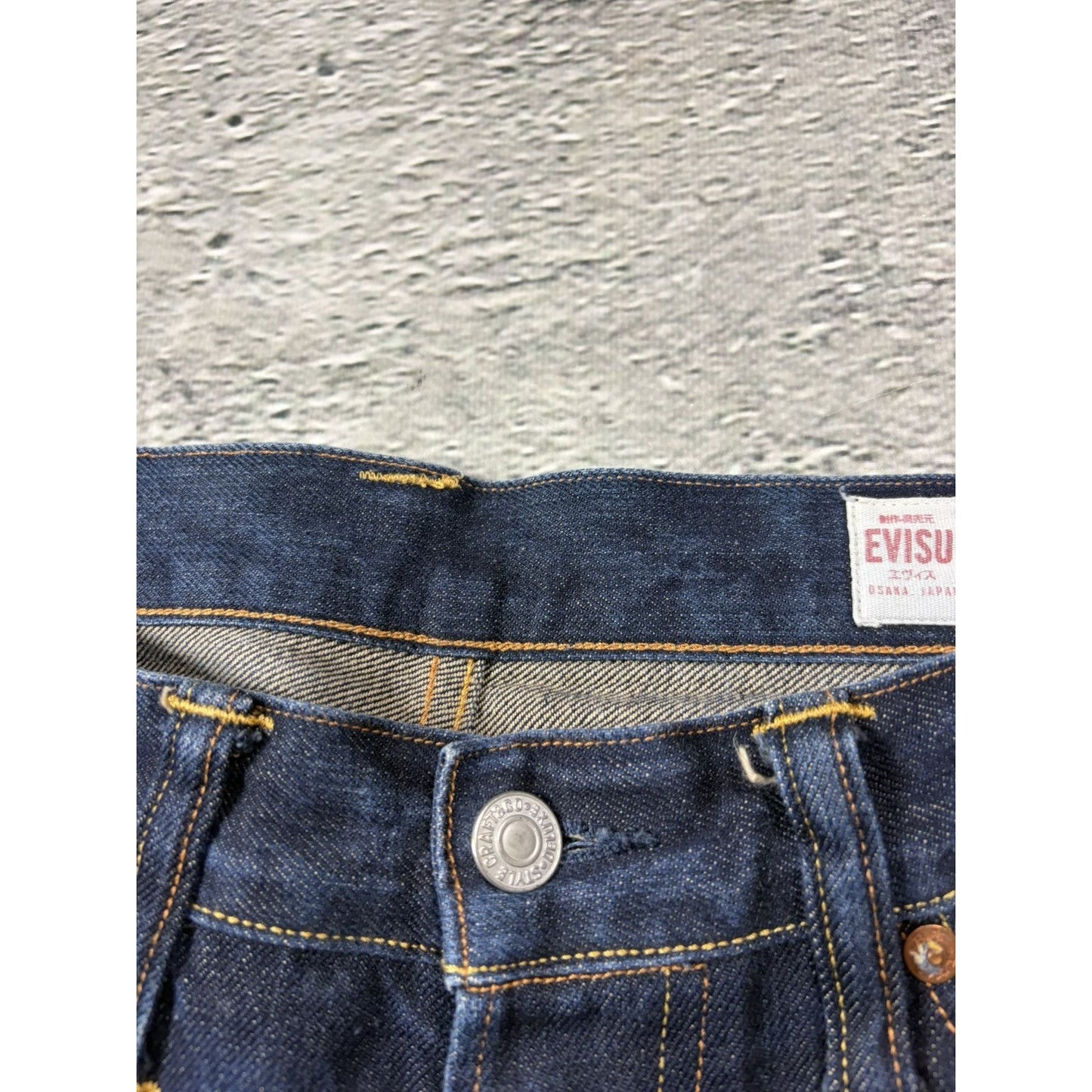 Evisu jeans daicock big logo yellow selvedge denim