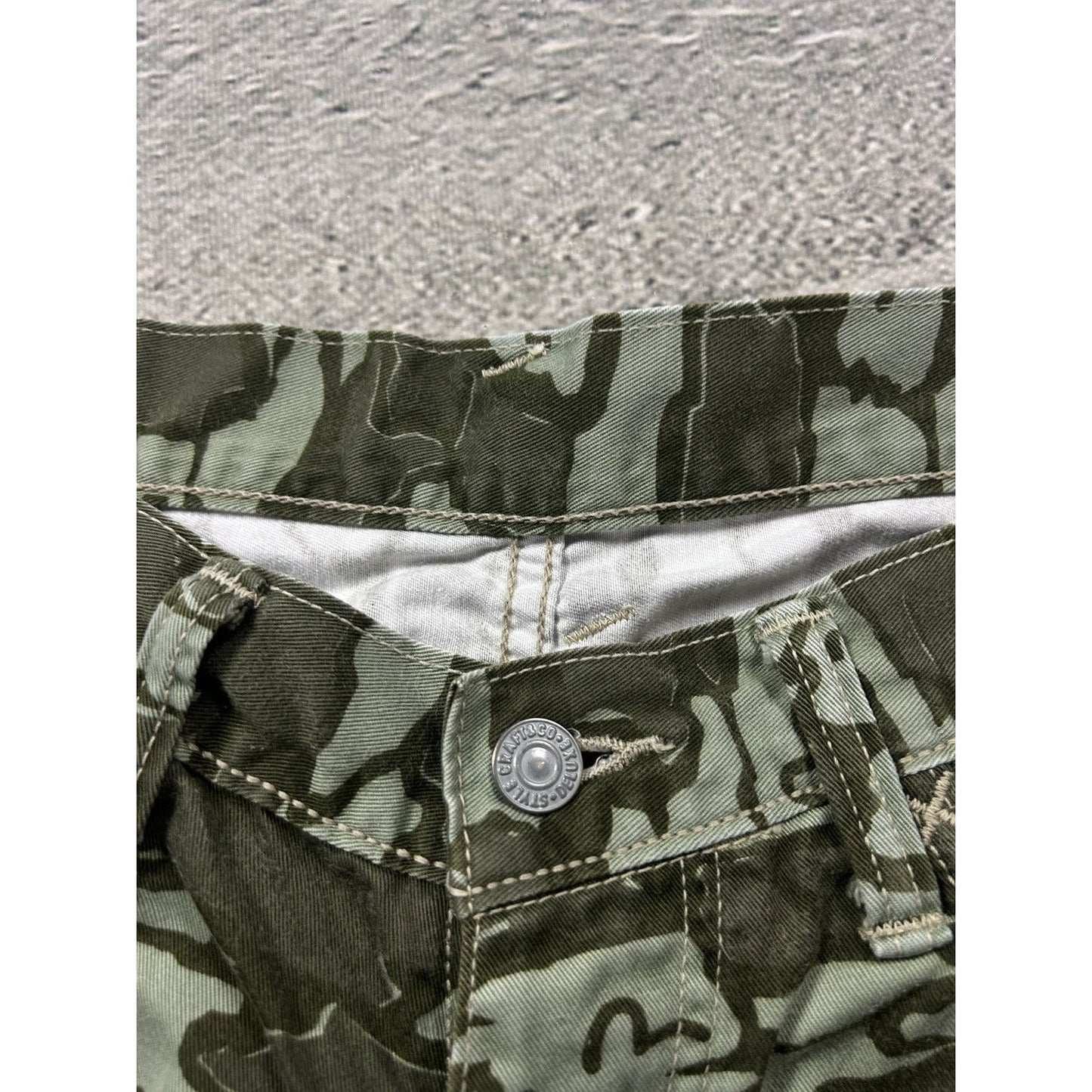 Evisu camo jorts white seagulls green made in Japan