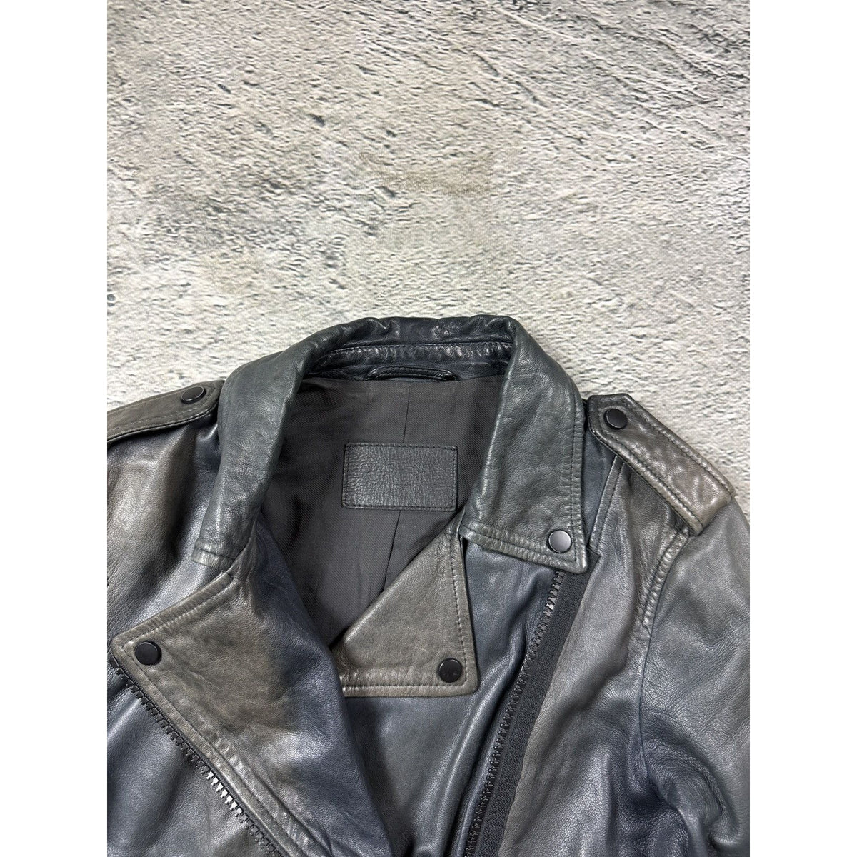 Allsaints Vintage Leather Jacket biker Avant Garde gray