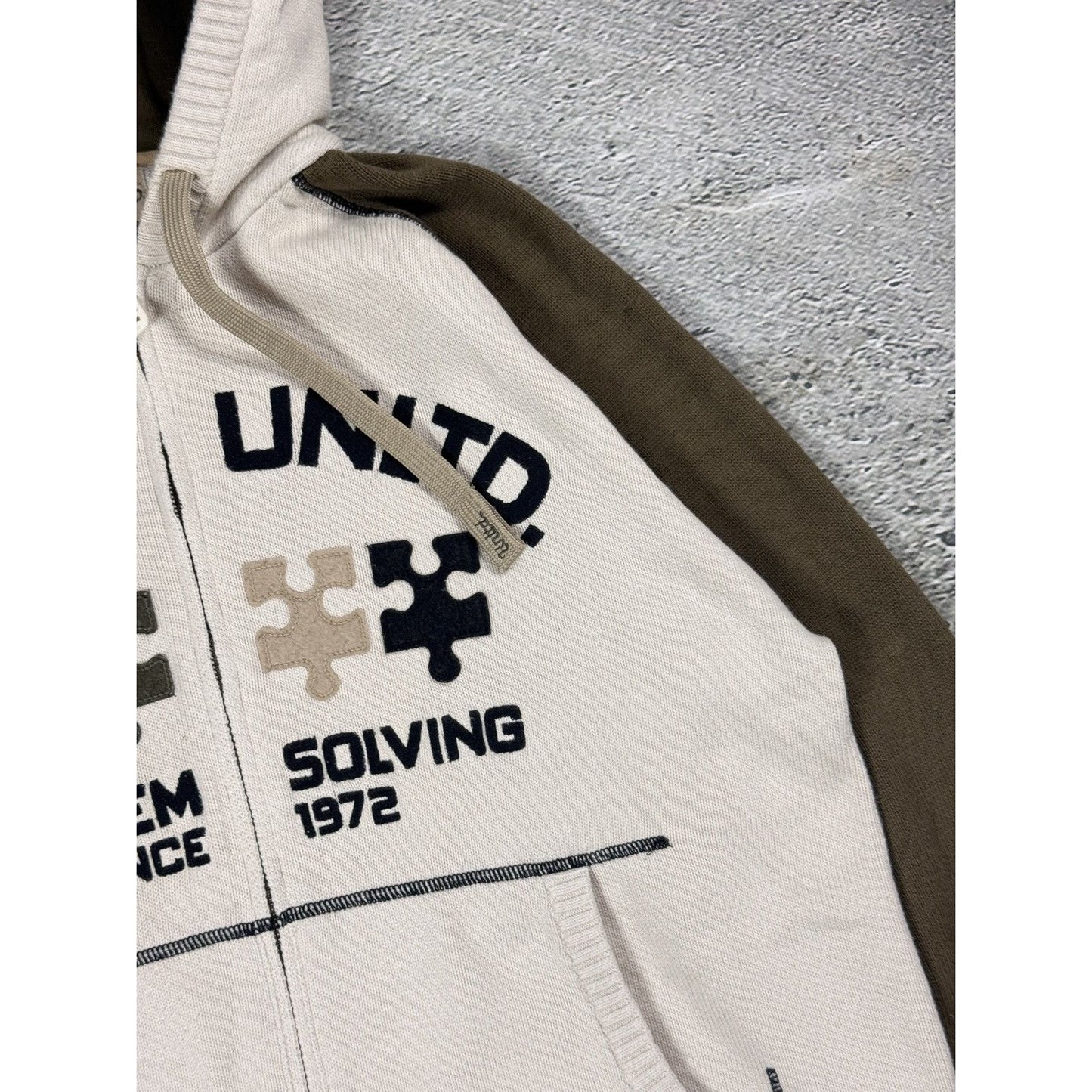Ecko Unltd vintage zip hooded sweater beige brown big logo