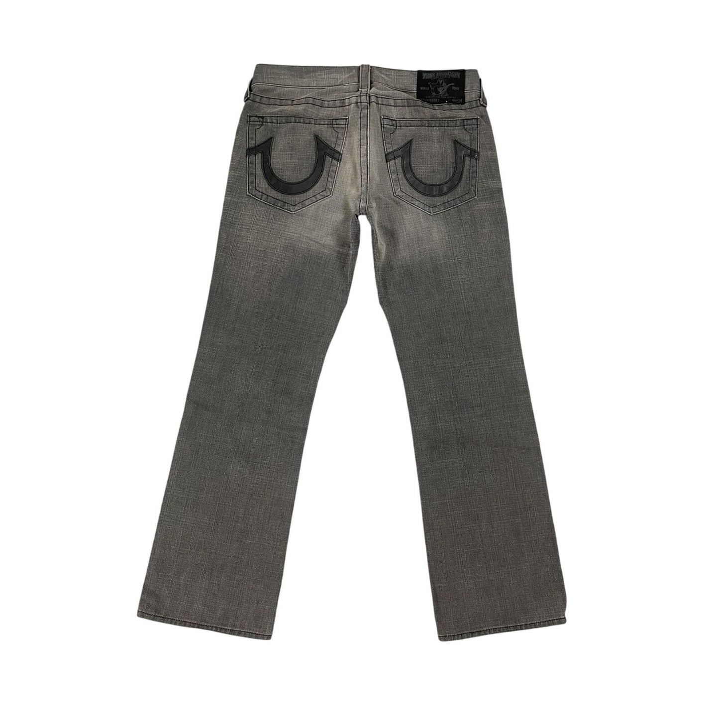 True Religion jeans grey black leather patch Bobby straight